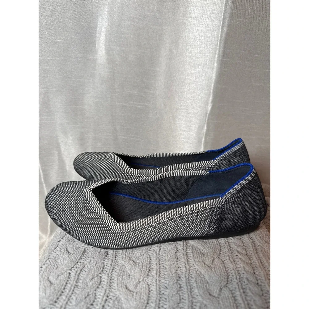 ROTHYS Womens Navy blue White Knit‎ Pointed Toe Flats Shoes Size 8